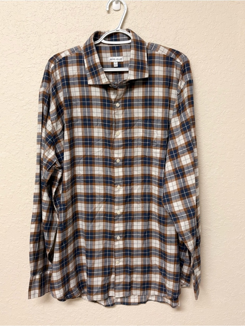 Peter Millar Long Sleeve Button Down Brown Plaid Men’s Size XXL 100% Cotton